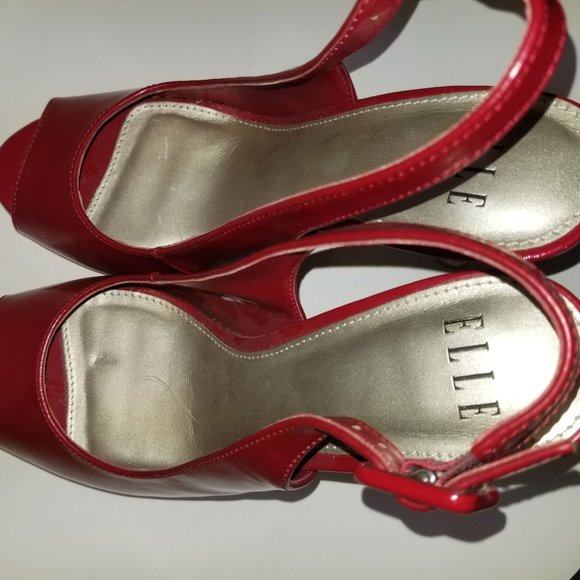 Elle Estella Red Slingback Open Toe Size 7 1/2 Heels and platform in cork - Picture 2 of 10